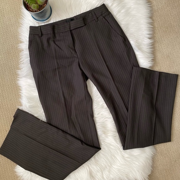 PAUL SMITH BLACK LABEL Brown Wool Striped Full Length Trousers - Picture 2 of 10